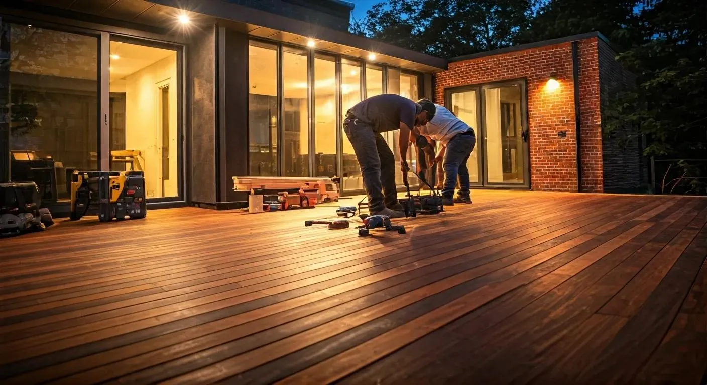 Licensed wood deck builders Sussex WI building a safe outdoor deck near Hartland
